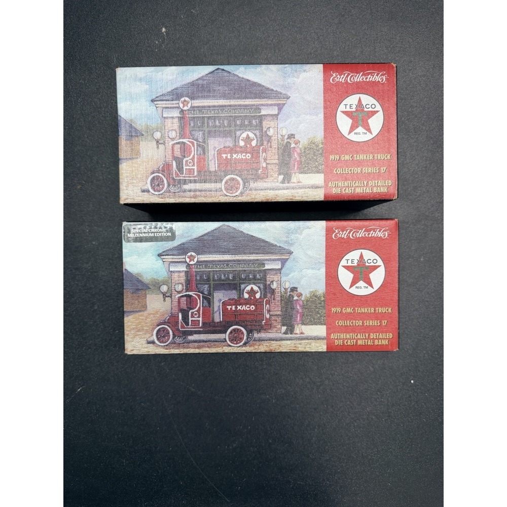 Texaco 1919 GMC Tanker Truck Bank‎ Ertl Lot of 2 Millennium Edition (m13)